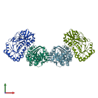 PDB entry 1xs2 coloured by chain, front view.