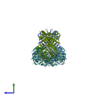 PDB entry 1xs2 coloured by chain, side view.