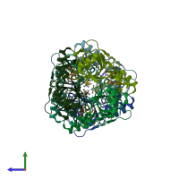 PDB entry 1xs4 coloured by chain, side view.