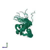 PDB entry 1xs8 coloured by chain, ensemble of 20 models, side view.