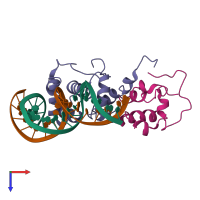 PDB entry 1xs9 coloured by chain, top view.