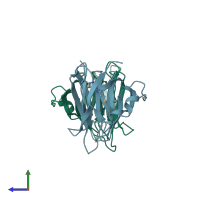 PDB entry 1xsq coloured by chain, side view.