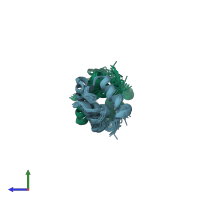 PDB entry 1xsx coloured by chain, ensemble of 11 models, side view.