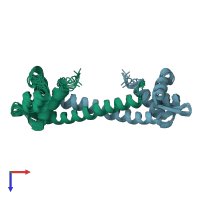 PDB entry 1xsx coloured by chain, ensemble of 11 models, top view.
