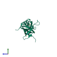 PDB entry 1xtd coloured by chain, side view.