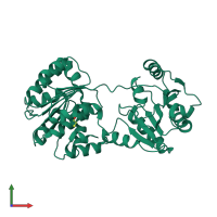 PDB entry 1xtk coloured by chain, front view.