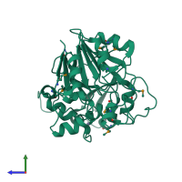 PDB entry 1xto coloured by chain, side view.