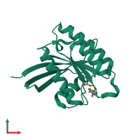 PDB entry 1xtq coloured by chain, front view.