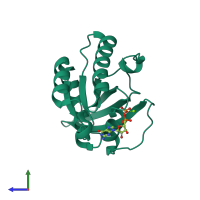 PDB entry 1xtq coloured by chain, side view.