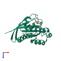 PDB entry 1xtq coloured by chain, top view.