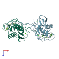 PDB entry 1xud coloured by chain, top view.