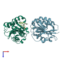 PDB entry 1xuo coloured by chain, top view.