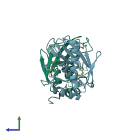 PDB entry 1xur coloured by chain, side view.