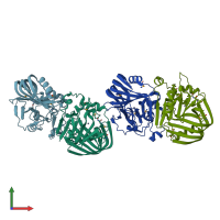 PDB entry 1xv2 coloured by chain, front view.