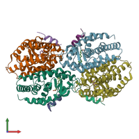 PDB entry 1xv9 coloured by chain, front view.
