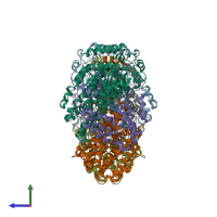 PDB entry 1xve coloured by chain, side view.