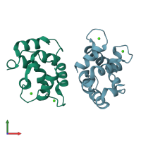 PDB entry 1xvj coloured by chain, front view.