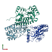 PDB entry 1xvl coloured by chain, front view.