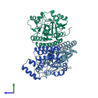 PDB entry 1xvl coloured by chain, side view.