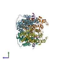 PDB entry 1xvp coloured by chain, side view.