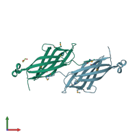 PDB entry 1xvs coloured by chain, front view.