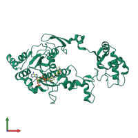 PDB entry 1xvv coloured by chain, front view.