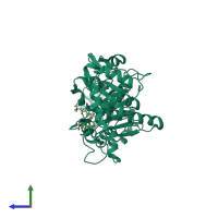 PDB entry 1xvv coloured by chain, side view.
