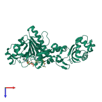PDB entry 1xvv coloured by chain, top view.
