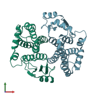 PDB entry 1xwg coloured by chain, front view.