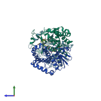 PDB entry 1xwk coloured by chain, side view.