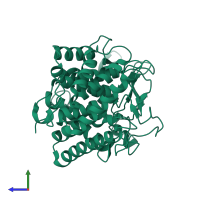 PDB entry 1xwt coloured by chain, side view.