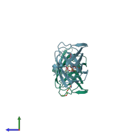 PDB entry 1xwv coloured by chain, side view.