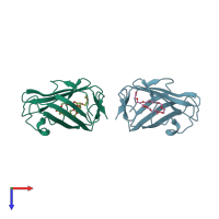 PDB entry 1xwv coloured by chain, top view.