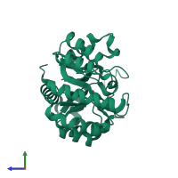 PDB entry 1xwy coloured by chain, side view.