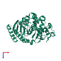 Monomeric assembly 1 of PDB entry 1xx2 coloured by chemically distinct molecules, top view.