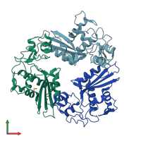 PDB entry 1xx5 coloured by chain, front view.