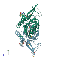PDB entry 1xx6 coloured by chain, side view.