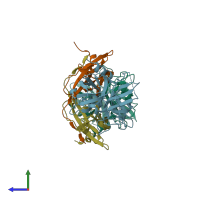 PDB entry 1xx9 coloured by chain, side view.