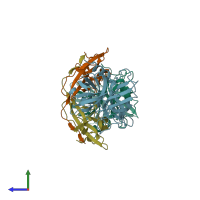 PDB entry 1xxd coloured by chain, side view.