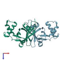 PDB entry 1xxo coloured by chain, top view.