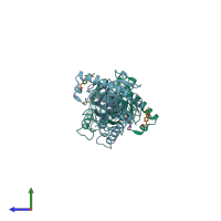PDB entry 1xxp coloured by chain, side view.