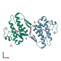 PDB entry 1xxs coloured by chain, front view.
