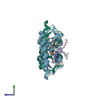 PDB entry 1xxs coloured by chain, side view.