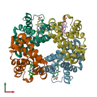 PDB entry 1xxt coloured by chain, front view.