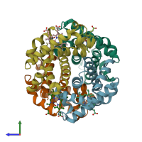 PDB entry 1xxt coloured by chain, side view.