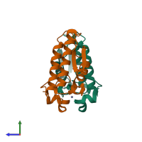 PDB entry 1xxw coloured by chain, side view.