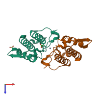 PDB entry 1xxw coloured by chain, top view.