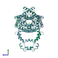 PDB entry 1xyc coloured by chain, side view.