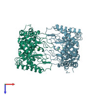 PDB entry 1xyc coloured by chain, top view.