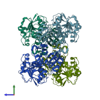 PDB entry 1xyg coloured by chain, side view.